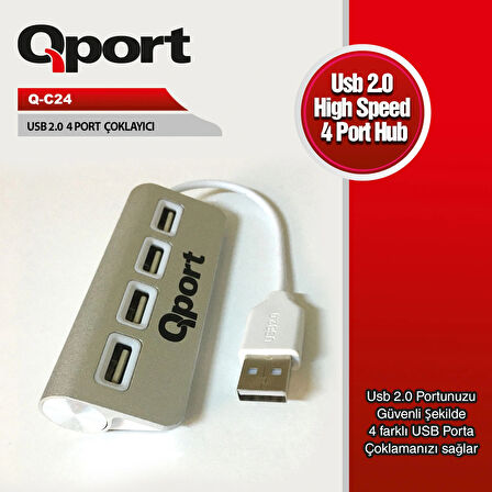 Qport Q-c24  4'lü Usb2.0 Metal Kasa Çoklayıcı Hub