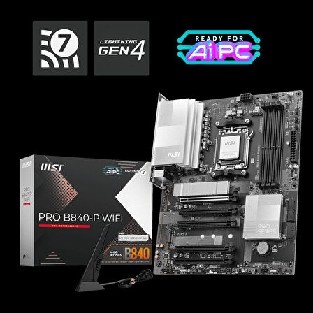 Msı Mb Pro B840-p Wıfı Am5 Ddr5 8000mhz(oc) Hdmı 2x M.2 Usb 10gbs 2.5g Lan Wı-fı 7 Atx