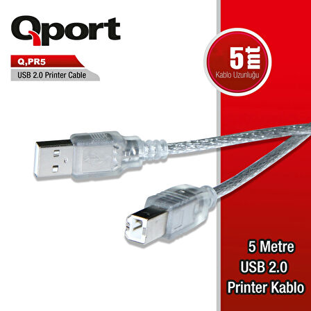Qport Q-pr5 Usb2.0 5m Yazıcı Kablosu