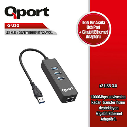 Qport Q-u3g Usb 3.0 Çoklayıcı/gıgabıt Adaptör