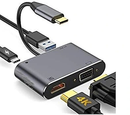 Daytona Fc02 4in1 Usbc =>hubpd,hdmı+vga+usb