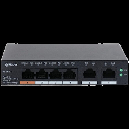 Dahua Cs4006-4et-60 4 Port 4xfe-2xge Yönetilebilir 60w Poe Switch