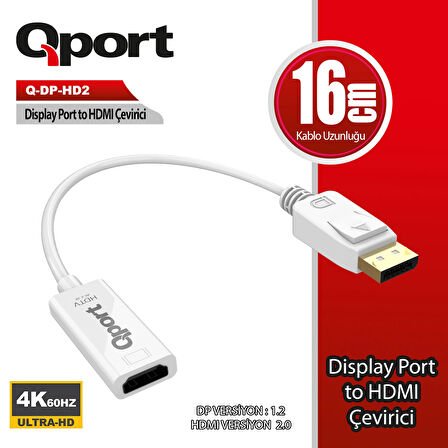 Qport Q-dp-hd2 Dısplay Portundan Hdmı Cevırıcı 4k 60hz