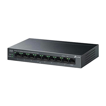 Tp-lınk Ls109p 8 Port 10/100 +1 Port Rj45 Uplınk 63w 250 Metre Poe Mesafe Metal Kasa Swıtch
