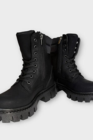 Kadın Fermuarlı Kalın Taban Bot SİYAH