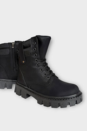 Kadın Fermuarlı Kalın Taban Bot SİYAH