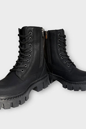 Kadın Fermuarlı Kalın Taban Bot SİYAH - GÜMÜŞ