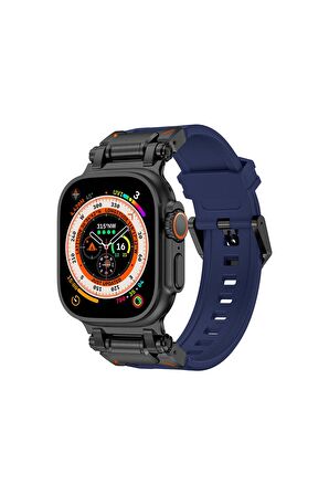Apple Watch 7 45mm Uyumlu Fuchsia KRD-1101 Titanyum Metal Başlıklı Silikon Kordon