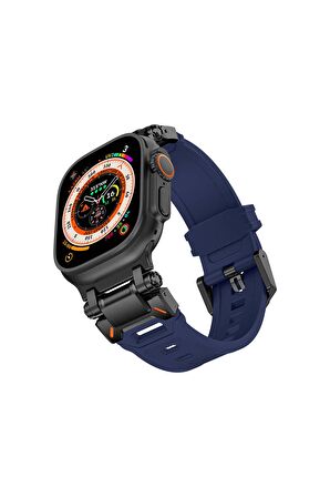 Apple Watch 7 45mm Uyumlu Fuchsia KRD-1101 Titanyum Metal Başlıklı Silikon Kordon