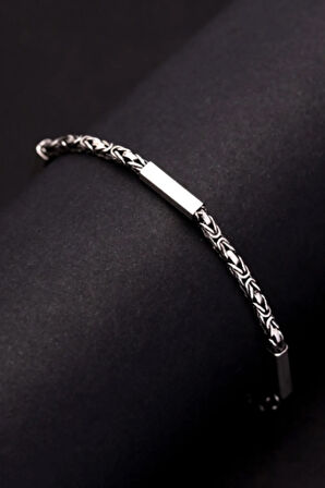 Kare Parçalı Erkek Kral Gümüş Bileklik Künye 3.5mm Orta Kalınlıkta