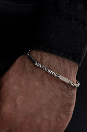 Kare Parçalı Erkek Kral Gümüş Bileklik Künye 3.5mm Orta Kalınlıkta