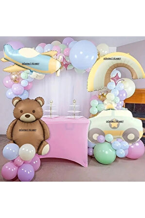 MAKARON RENK BALON RETRO FOLYO BALON KARIŞIMI BALON ZİNCİR SET