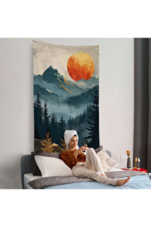 Dağların Üstündeki Güneş Manzarası Duvar Örtüsü-7645