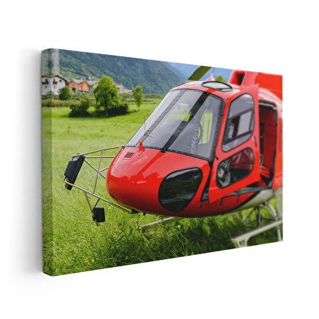 Yeşil Vadide Kırmızı Helikopter Kanvas Tablo