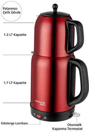 Awox Fresco 2'si 1 Arada Paslanmaz Çelik Çay Makinesi & Su Isıtıcı Kettle