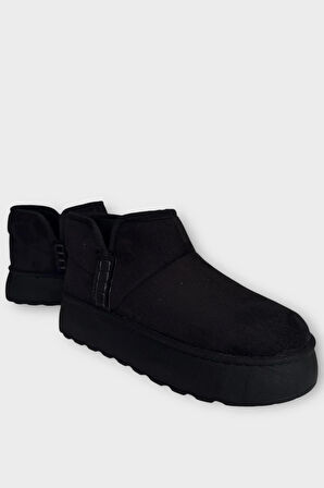 Süet İçi Kürklü Kalın Taban Kadın Bot SİYAH