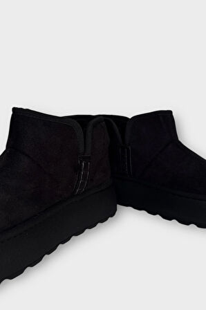 Süet İçi Kürklü Kalın Taban Kadın Bot SİYAH