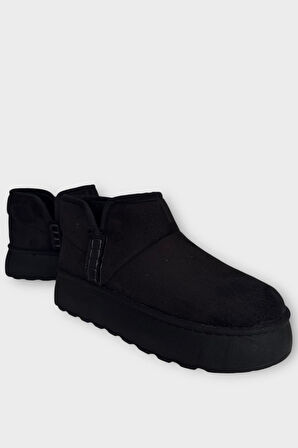 Süet İçi Kürklü Kalın Taban Kadın Bot SİYAH