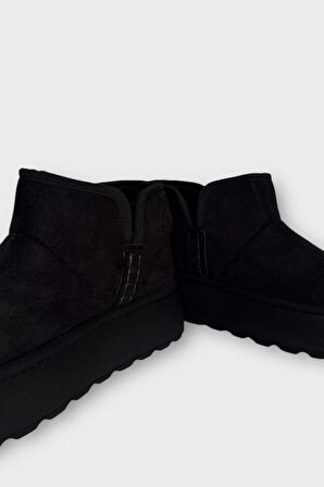 Süet İçi Kürklü Kalın Taban Kadın Bot SİYAH