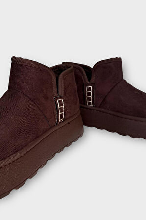 Süet İçi Kürklü Kalın Taban Kadın Bot KAHVERENGİ