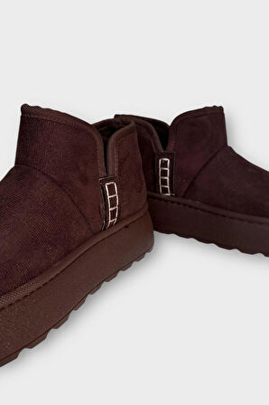 Süet İçi Kürklü Kalın Taban Kadın Bot KAHVERENGİ