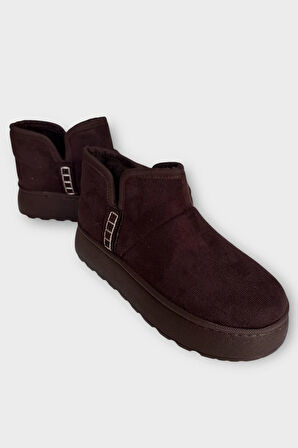 Süet İçi Kürklü Kalın Taban Kadın Bot KAHVERENGİ