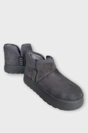 Süet İçi Kürklü Kalın Taban Kadın Bot FÜME