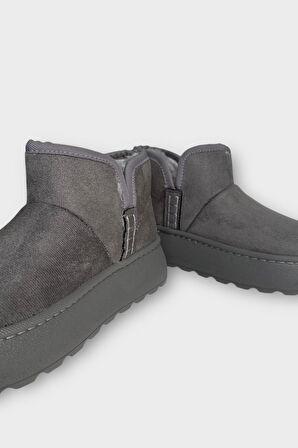 Süet İçi Kürklü Kalın Taban Kadın Bot FÜME