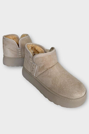 Süet İçi Kürklü Kalın Taban Kadın Bot BEJ