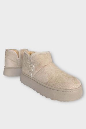 Süet İçi Kürklü Kalın Taban Kadın Bot BEJ