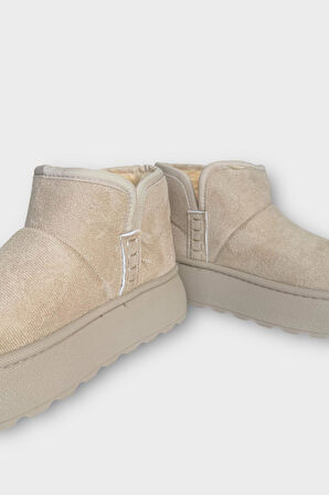 Süet İçi Kürklü Kalın Taban Kadın Bot BEJ