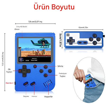 QASUL Uzaktan Kumandalı Taşınabilir Video Oyun Konsolu, 400 Klasik Sup Oyun TV'li Retro Mini Oyun, Çocuklar için Uyumlu, Şarj Edilebilir Oyun Konsolu