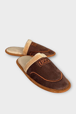 İçi Peluş Kaydırmaz Taban Bohça Unisex Ev Terliği KAHVERENGİ