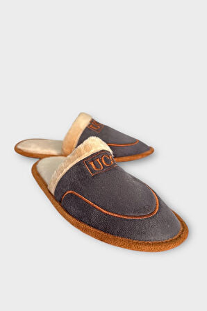 İçi Peluş Kaydırmaz Taban Bohça Unisex Ev Terliği FÜME