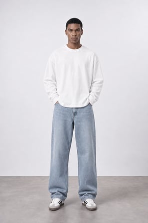 Erkek Baggy Jean Buz Mavisi