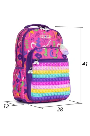 3 bölmeli ilk öğretim çantası 2 li set (beslenme+çanta) popit yüzey ççs 1 adet pembe