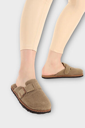 Tokalı Keçe Kumaşlı Ev Terliği HAKİ