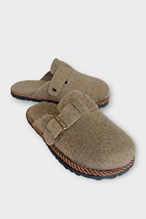 Tokalı Keçe Kumaşlı Ev Terliği HAKİ