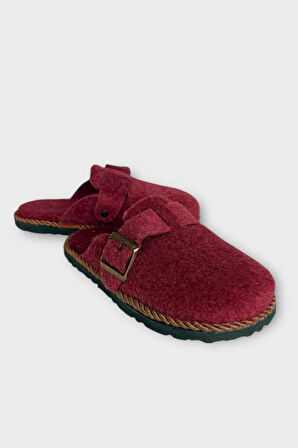 Tokalı Keçe Kumaşlı Ev Terliği BORDO