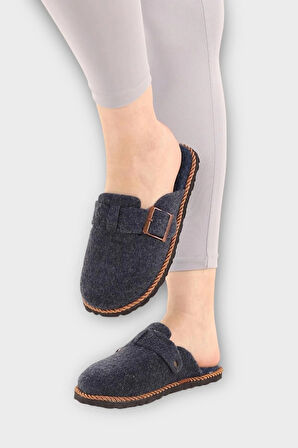 Tokalı Keçe Kumaşlı Ev Terliği LACİVERT