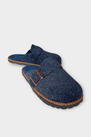 Tokalı Keçe Kumaşlı Ev Terliği LACİVERT