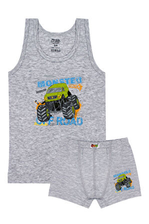 Öts Erkek Çocuk Atlet Boxer Likralı Gri Traktör (%96 Pamuk - %4 Elastan)