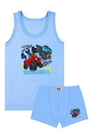 Öts Erkek Çocuk Atlet Boxer Likralı Mavi Traktör (%96 Pamuk - %4 Elastan)