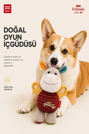 Plush Friendz Serisi Sesli Özel Dokulu Eşek Peluş Köpek Oyuncağı - Küçük Irk & Yavru Çiğneme Oyuncağı