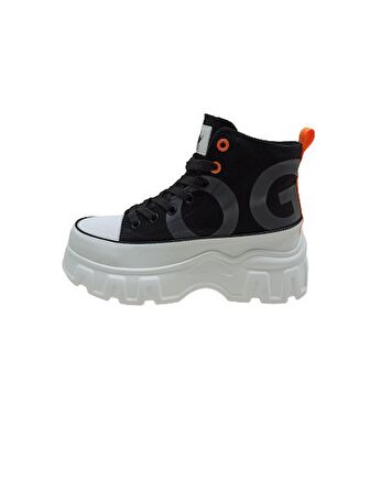 GUJA SİYAH KADIN KETEN SNEAKER BOT AYAKKABI