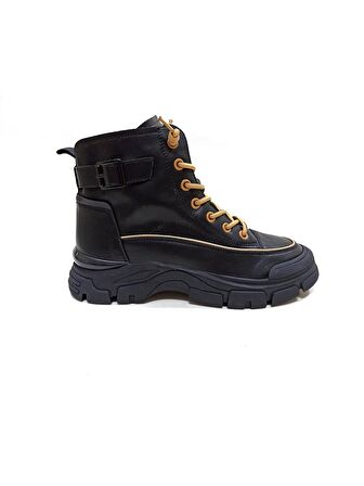 GUJA SİYAH DERİ KADIN SNEAKER BOT AYAKKABI