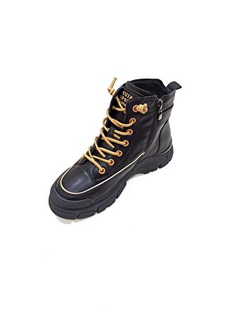 GUJA SİYAH DERİ KADIN SNEAKER BOT AYAKKABI