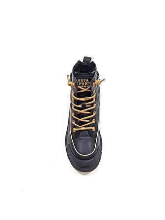 GUJA SİYAH DERİ KADIN SNEAKER BOT AYAKKABI