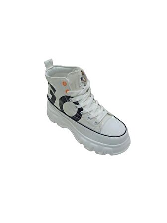 GUJA BEYAZ KETEN KADIN SNEAKER BOT AYAKKABI