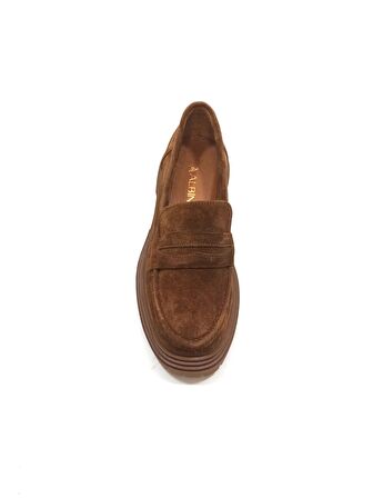 ALBİNİ KAHVERENGİ TABA SÜET DERİ KADIN LOAFER AYAKKABI